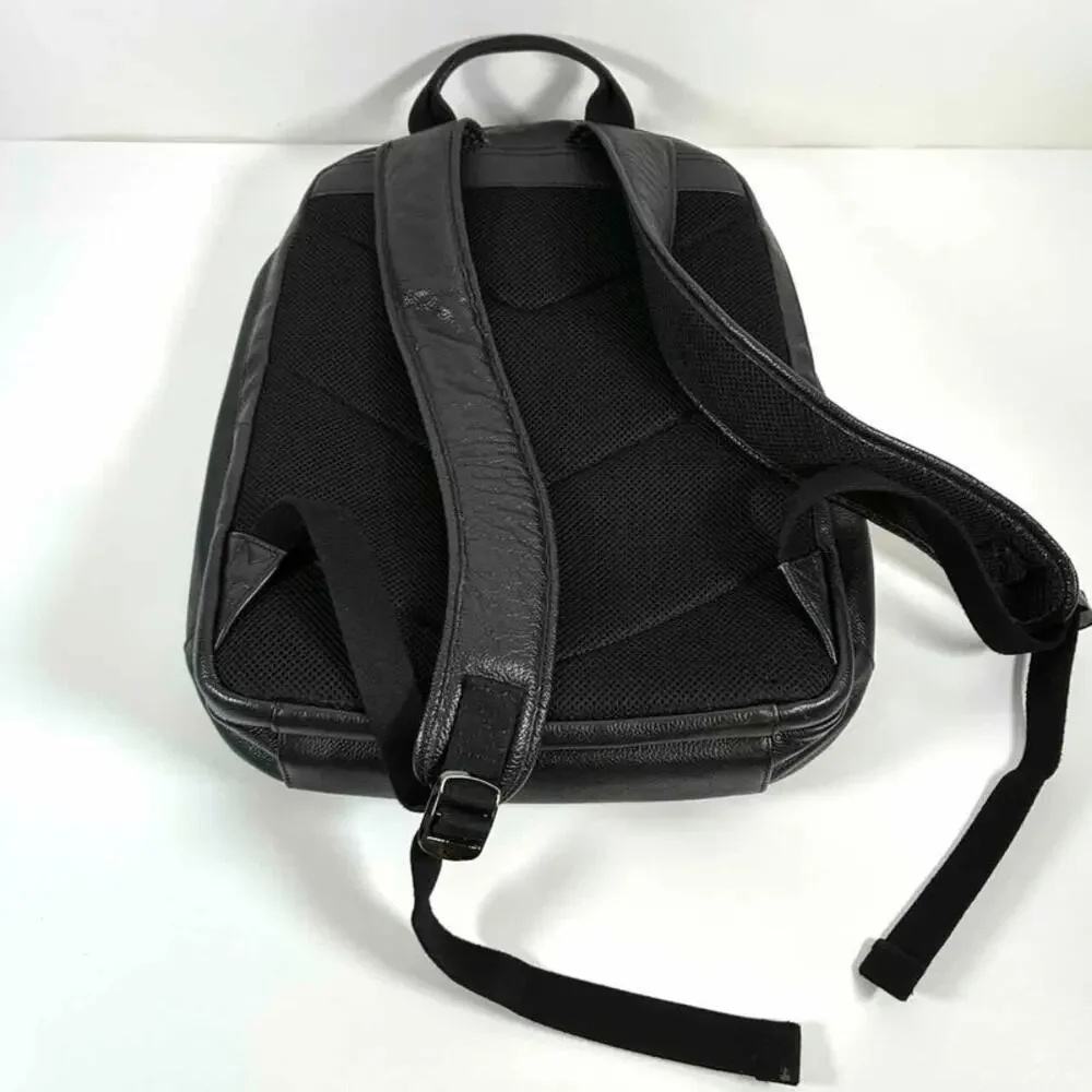 Au Printemps Paris Black Leather Backpack - Laptop Sleeve - Padded Straps